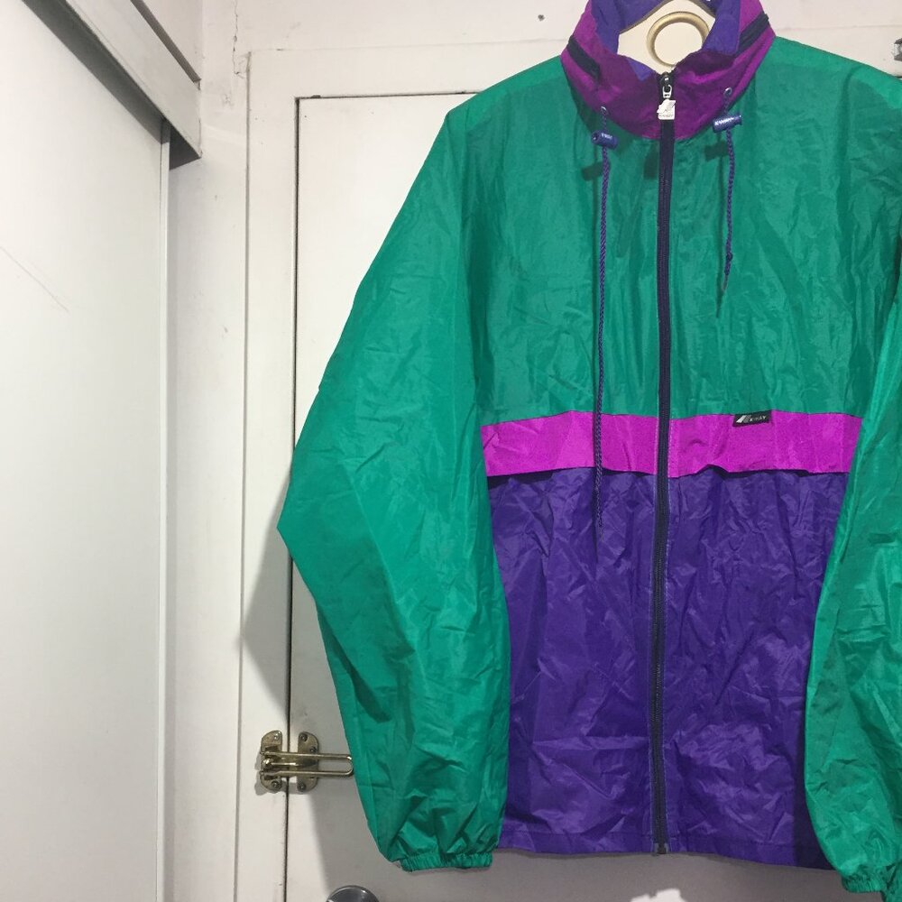 VINTAGE K-WAY PACKABLE HOODED WINDBREAKER JACKETS SIZE L